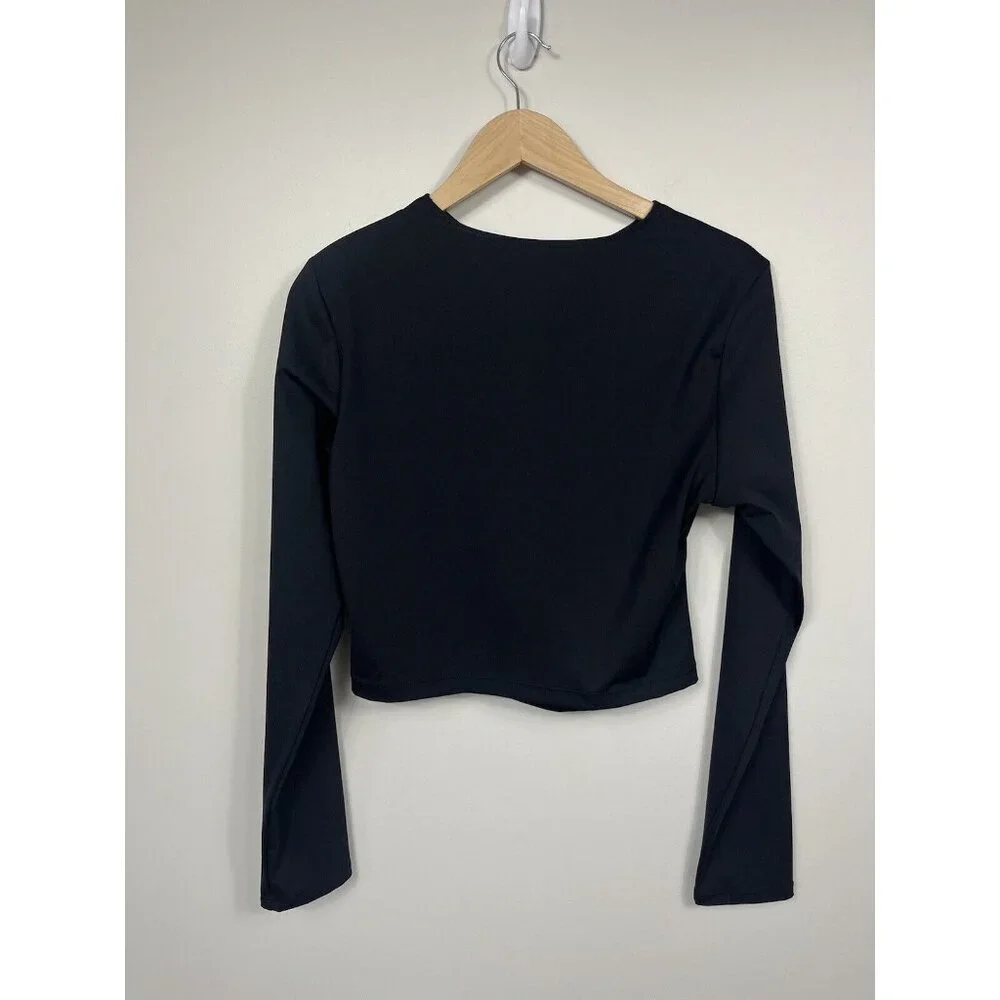 ALC Bandier Top Womens XXL Black Cut Out Crop Top Long Sleeve Workout Athleisure